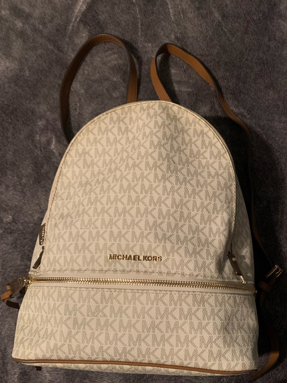 Michael Kors Cream and Brown Signature Logo Backpack